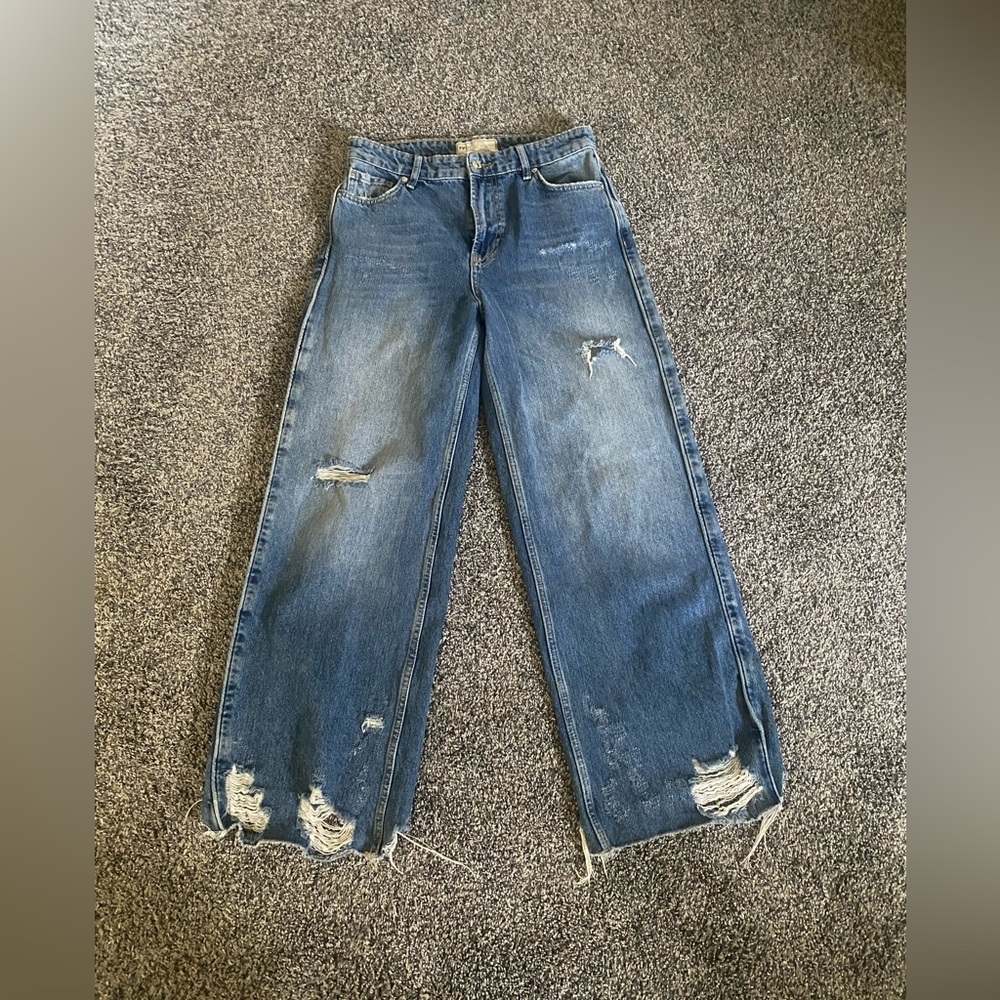 Free People Wide Leg Distressed Denim Jeans